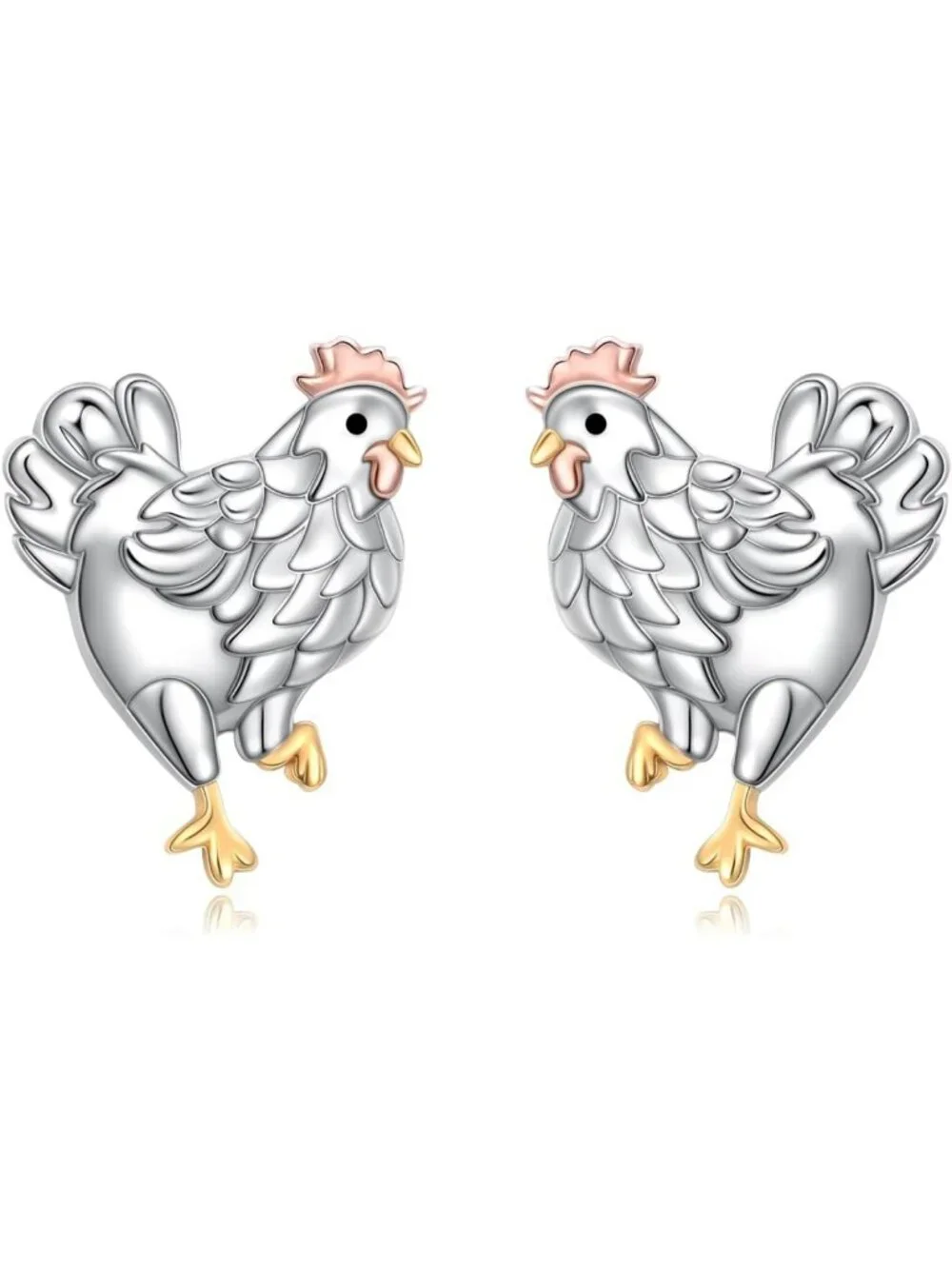 Sterling Silver S925 Chicken Rooster Hen Earrings - Unique Women's Jewelry Gift